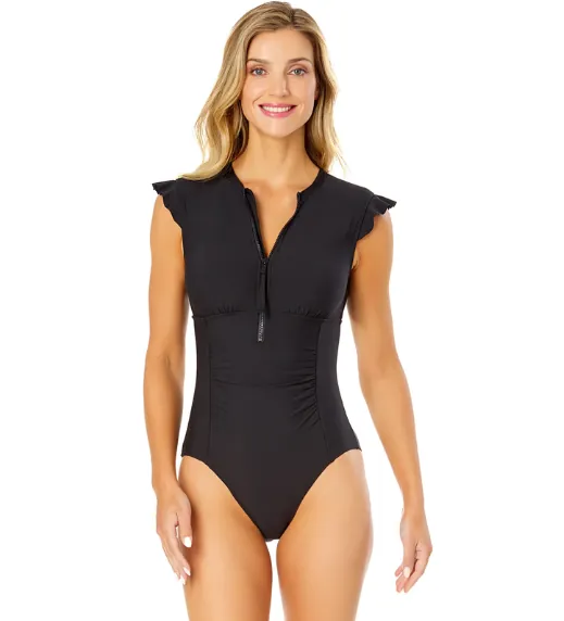 Live in Color Flutter Sleeve Zip Up Rash Guard One Piece